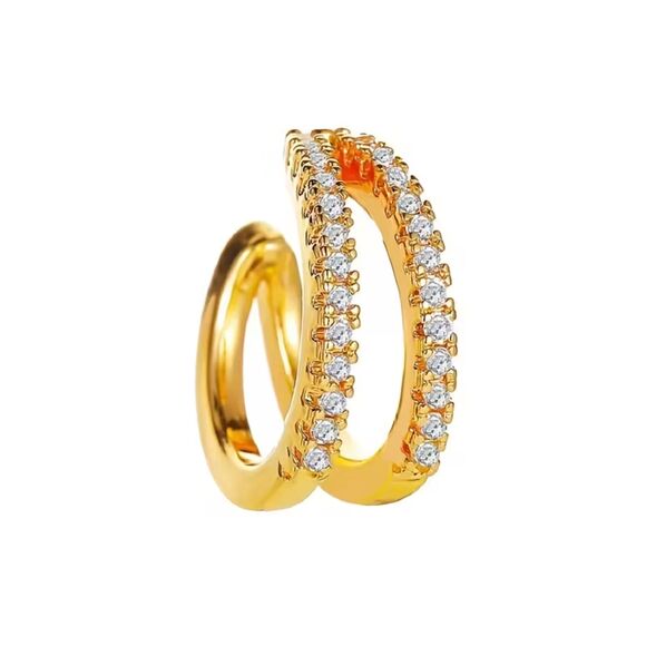 Double Layered Cubic Zirconia Gold Ear Cuff Clip Fashion Jewelry Trendy Earrings - Picture 3 of 4